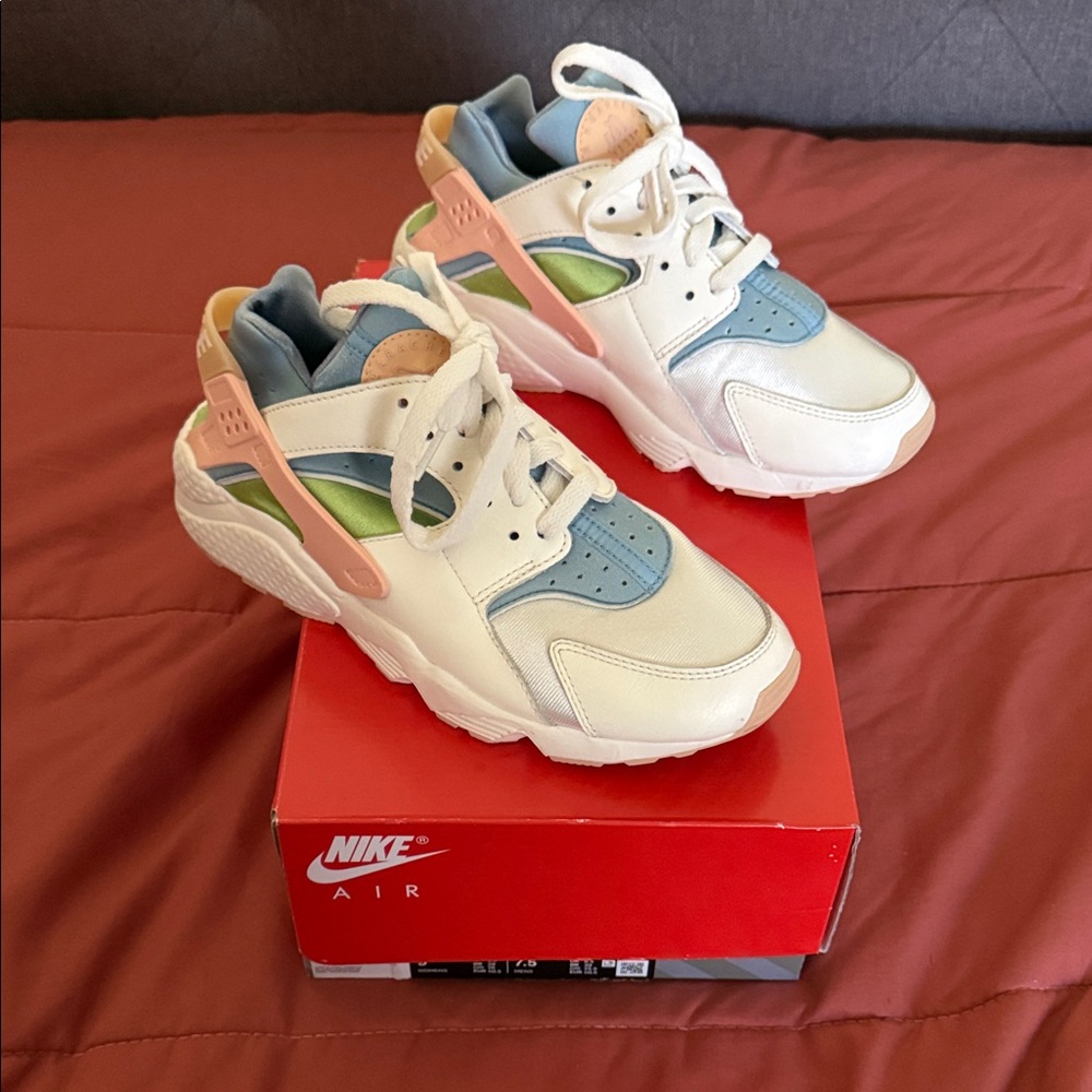 Nike Kids White Sneakers with Pastel Blue, Pink & Green Accents